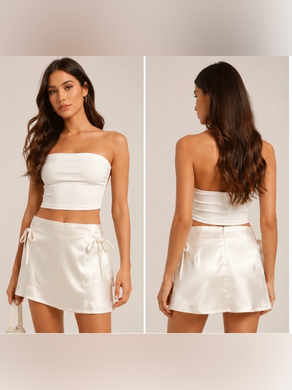 Lulus Cream Satin Side Tie Mini Skirt NWT Large